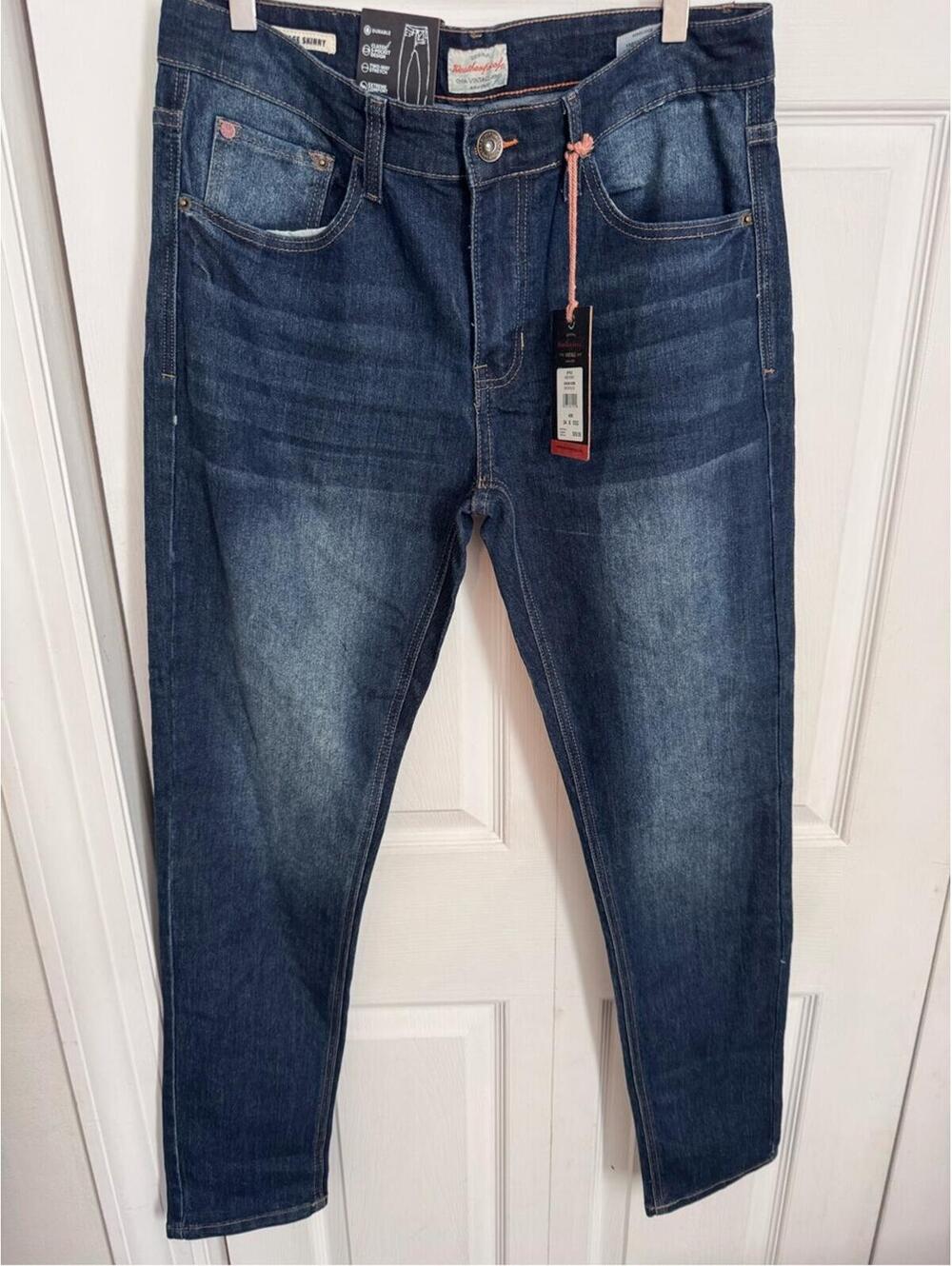 NWT Original Weatherproof Men's Slim Straight Jeans in Dark Blue Wash, 34 x 32